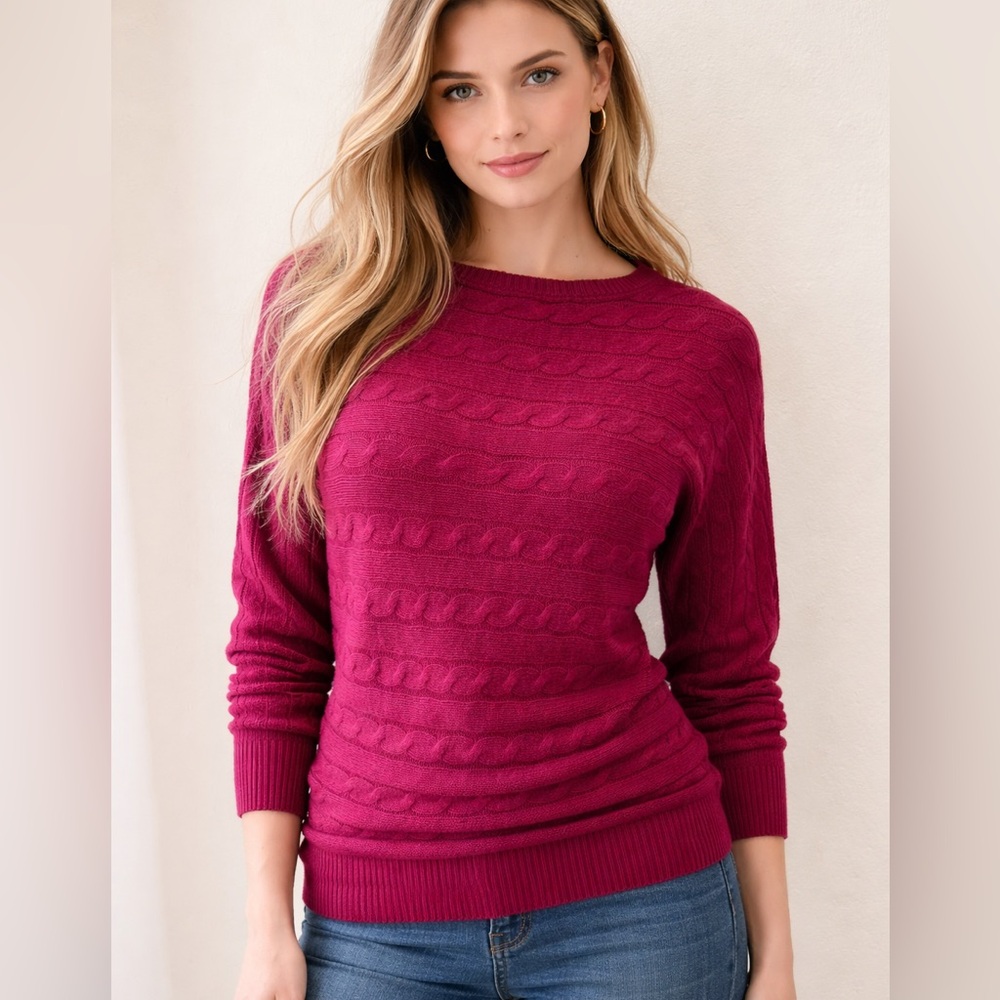 Lauren Ralph Lauren Wide Neck Cashmere Blend Cable Knit Sweater